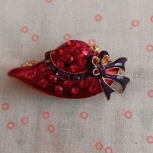 Sparkly Red Hat Purple Bow Hat Brooch